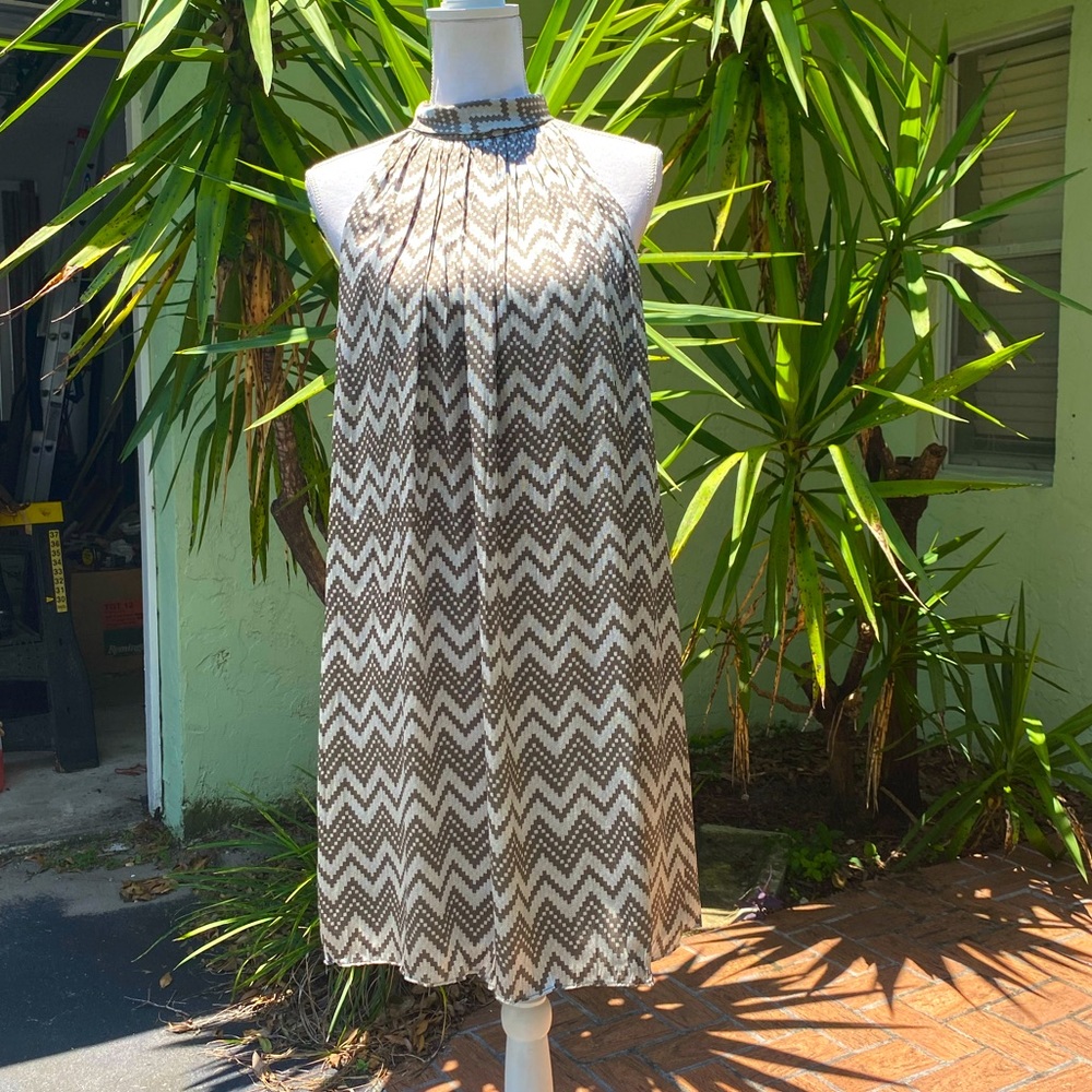 Layered Silk Taupe Chevron Dress